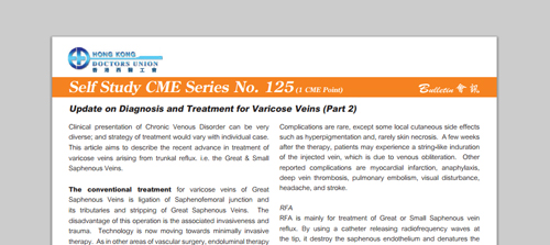 UPDATE ON DIAGNOSIS AND TREATMENT FOR VARICOSE VEINS (PART 2)